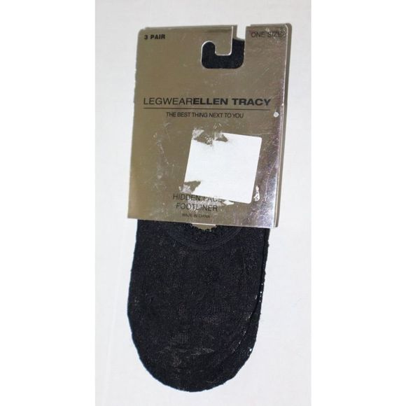 Ellen Tracy 06538 Women's Size 9-11 Black Hidden Lace Foot Liner Socks - 3 Pairs - Picture 1 of 2